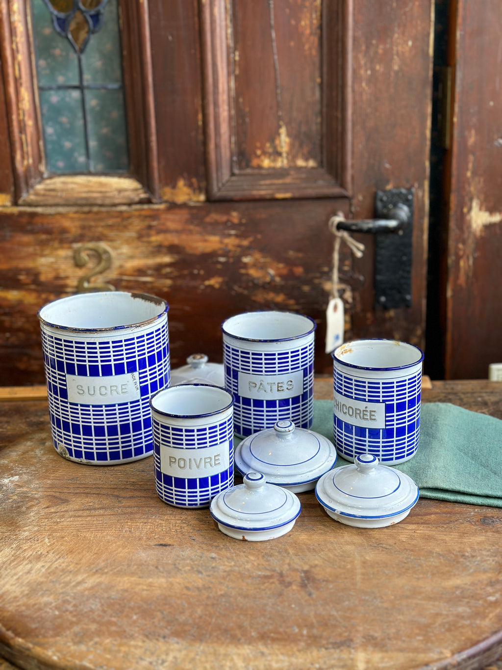 French Vintage Enamel Jar Set of Four - detail 1