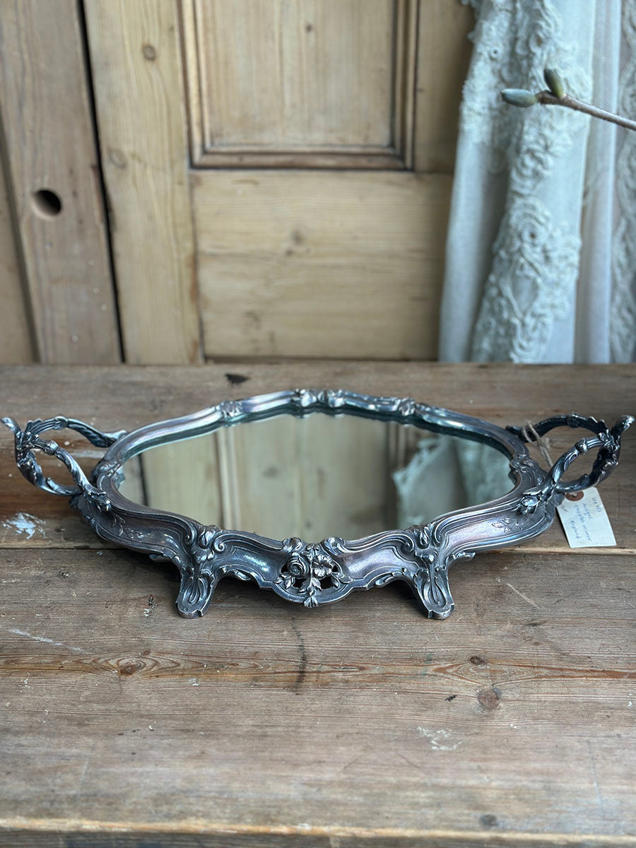 French Antique Pewter Mirror Tray - detail 1