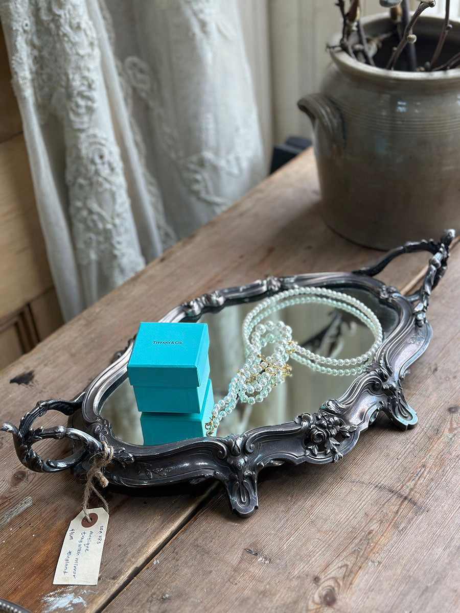 French Antique Pewter Mirror Tray - detail 3