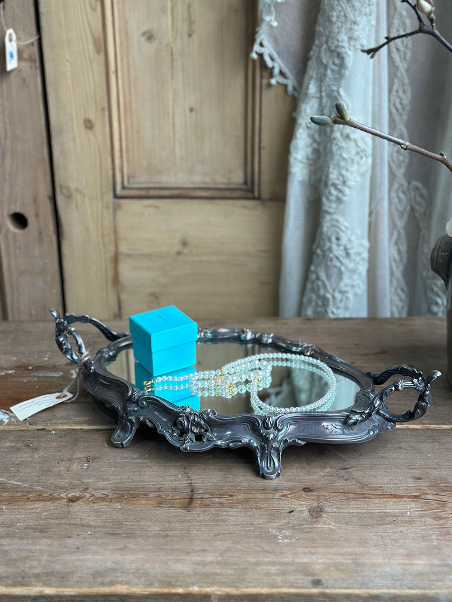 French Antique Pewter Mirror Tray - detail 4
