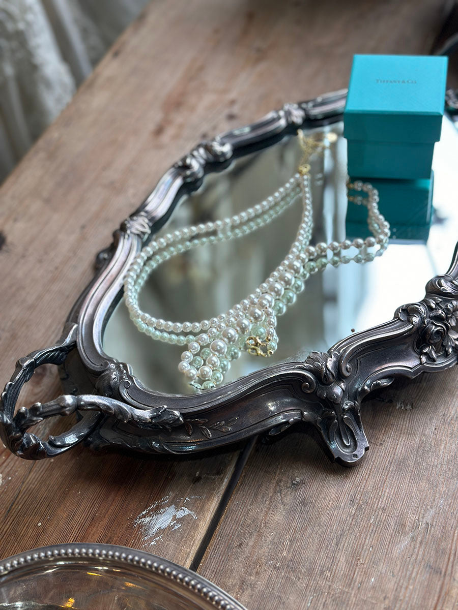 French Antique Pewter Mirror Tray - detail 6