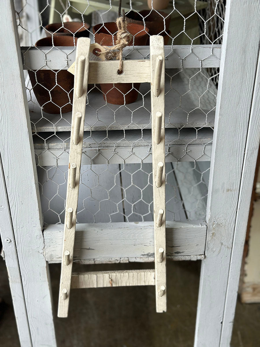 English Old Vintage Pine Wall Hanging Rack with Flower Signs - detail 1