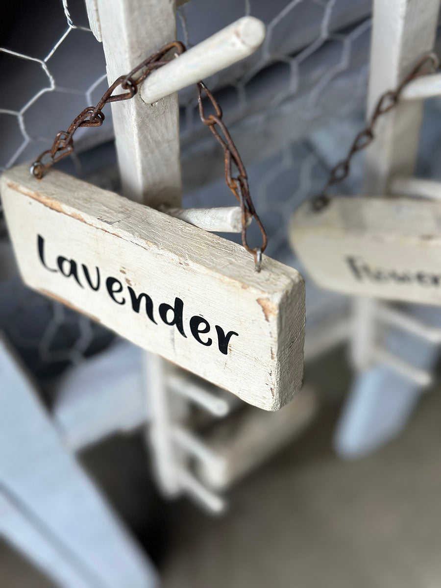 English Old Vintage Pine Wall Hanging Rack with Flower Signs - detail 6