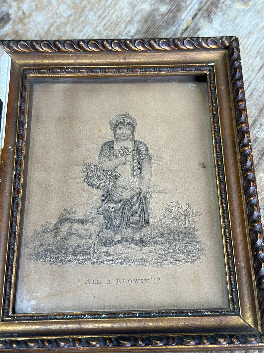 English Antique Small Frame with Temple of Fancy Print - detail 1