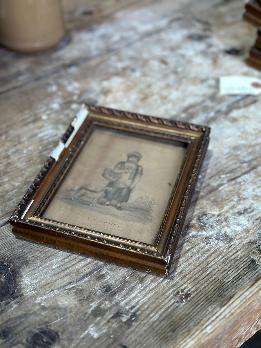 English Antique Small Frame with Temple of Fancy Print - detail 2