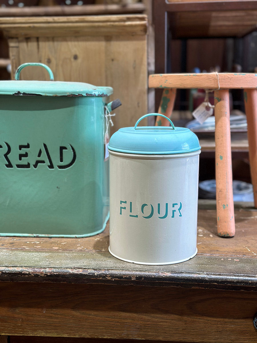 German Vintage Enamel Flour Storage Bin - detail 1