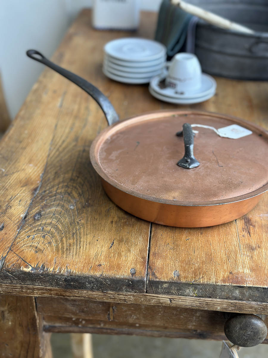French Old Vintage Copper Pan and Lid - detail 1
