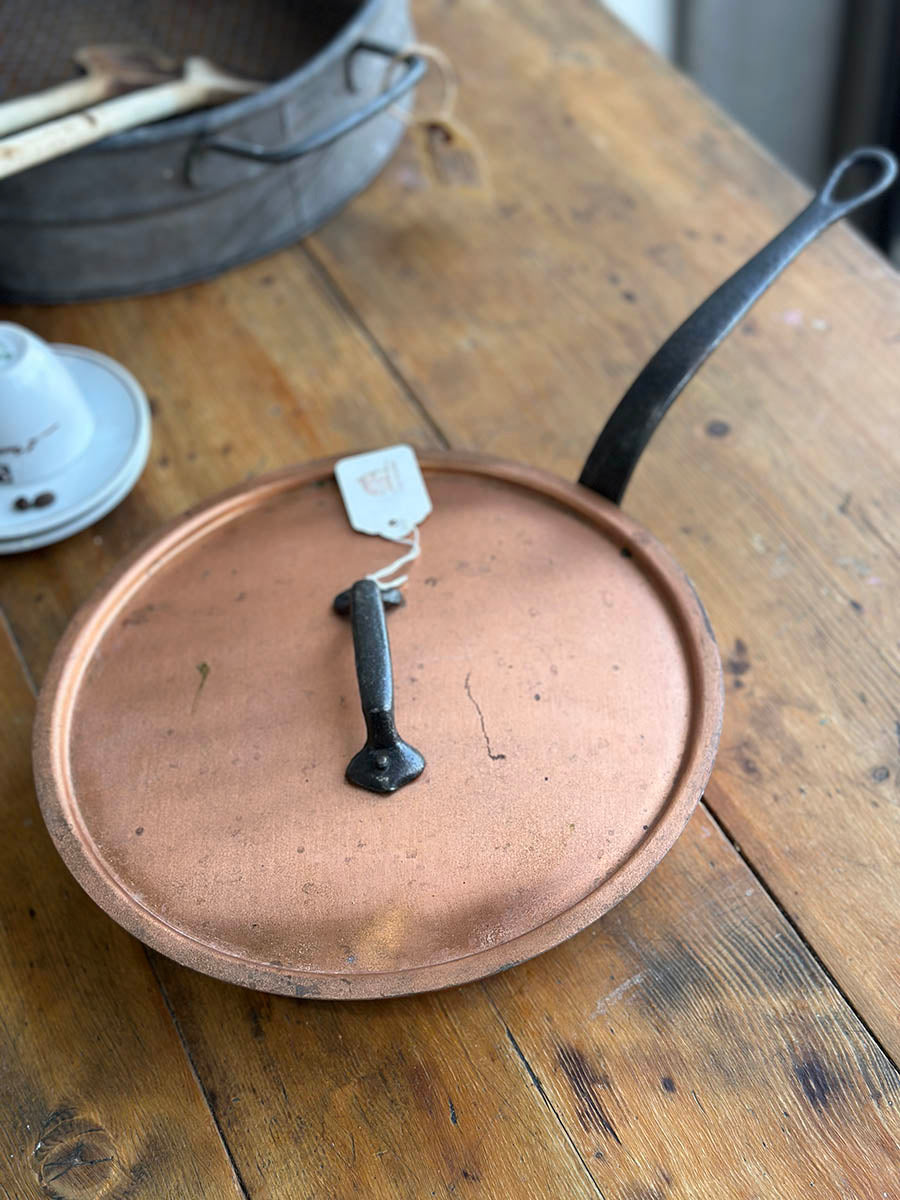 French Old Vintage Copper Pan and Lid - detail 2