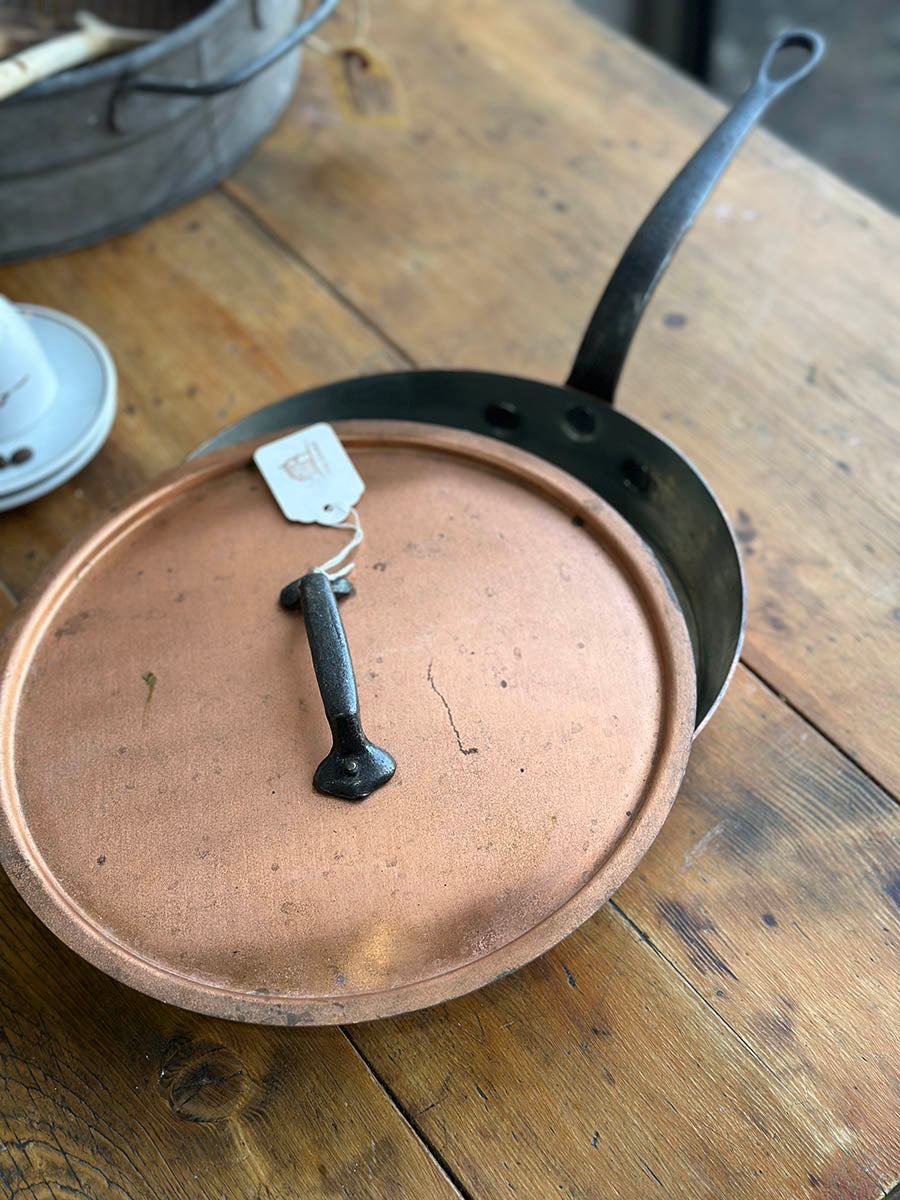 French Old Vintage Copper Pan and Lid - detail 3