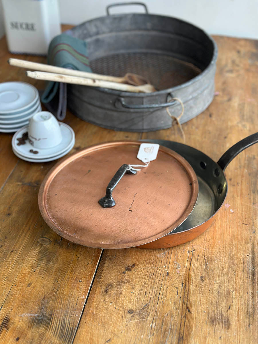 French Old Vintage Copper Pan and Lid - detail 4
