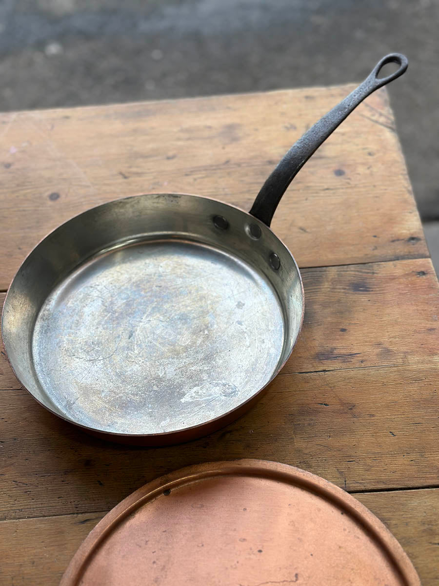 French Old Vintage Copper Pan and Lid - detail 6