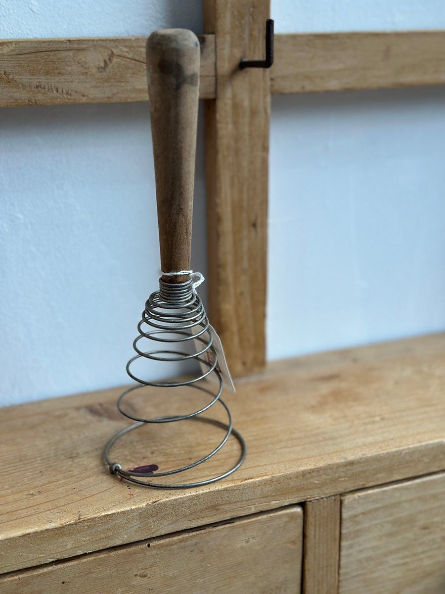 English Vintage Wooden-Handled Kitchen Whisk - detail 3