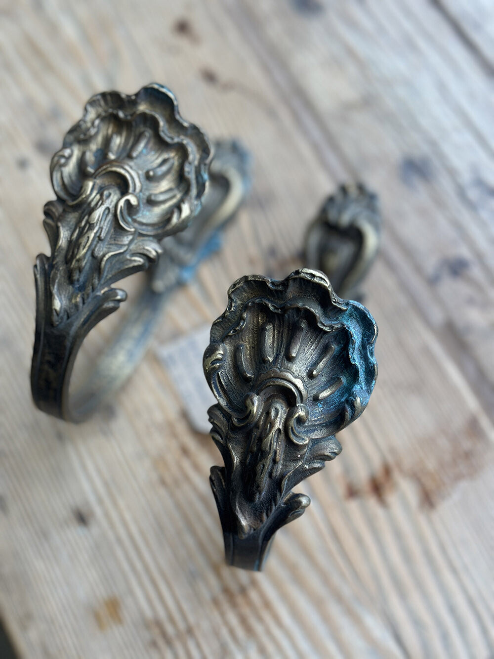 Small English Antique Brass Curtain Holders - detail 2