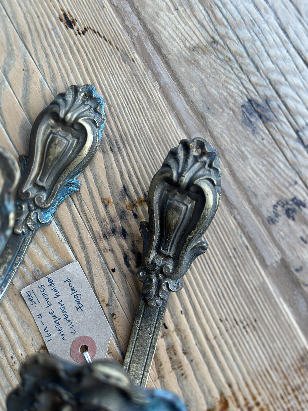 Small English Antique Brass Curtain Holders - detail 4