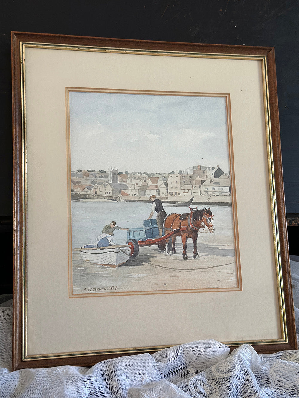 English Vintage Watercolour Painting, St. Ives by S. Faulkner - main image