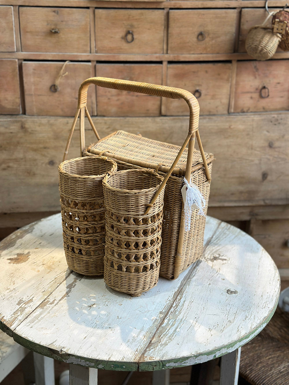 English Vintage Picnic Basket Wine Holder - detail 1