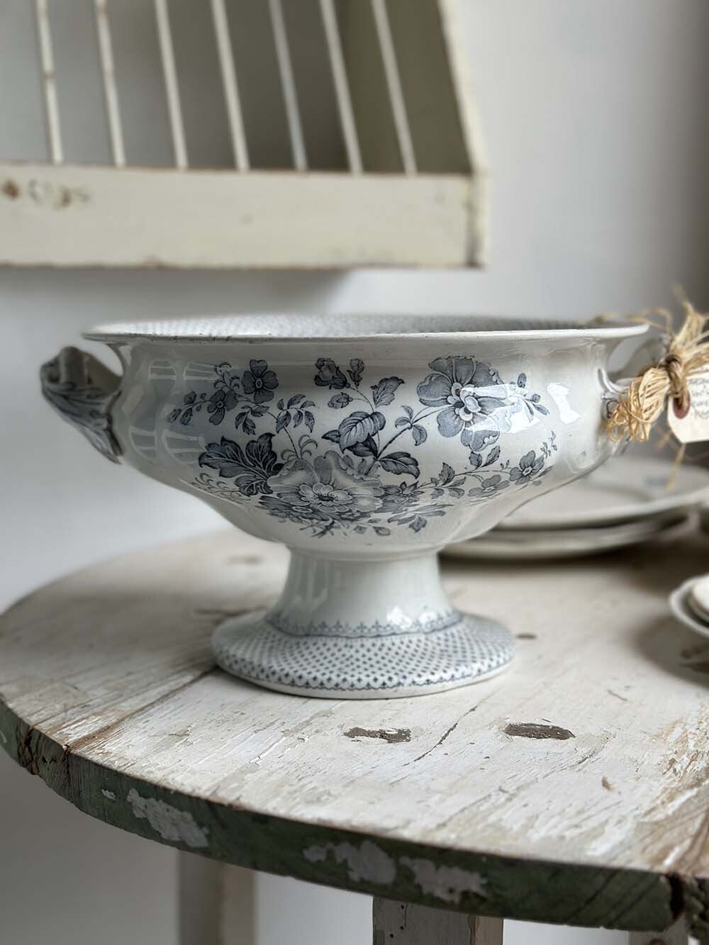 Antique Ironstone Tureen with Floral Pattern