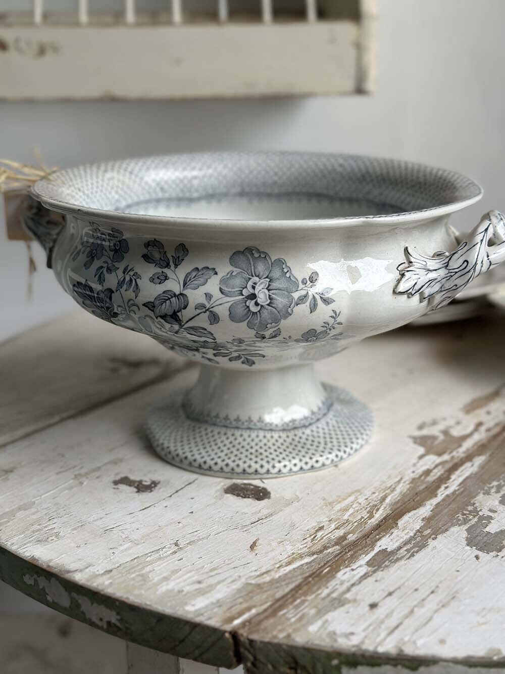 Antique Ironstone Tureen with Floral Pattern