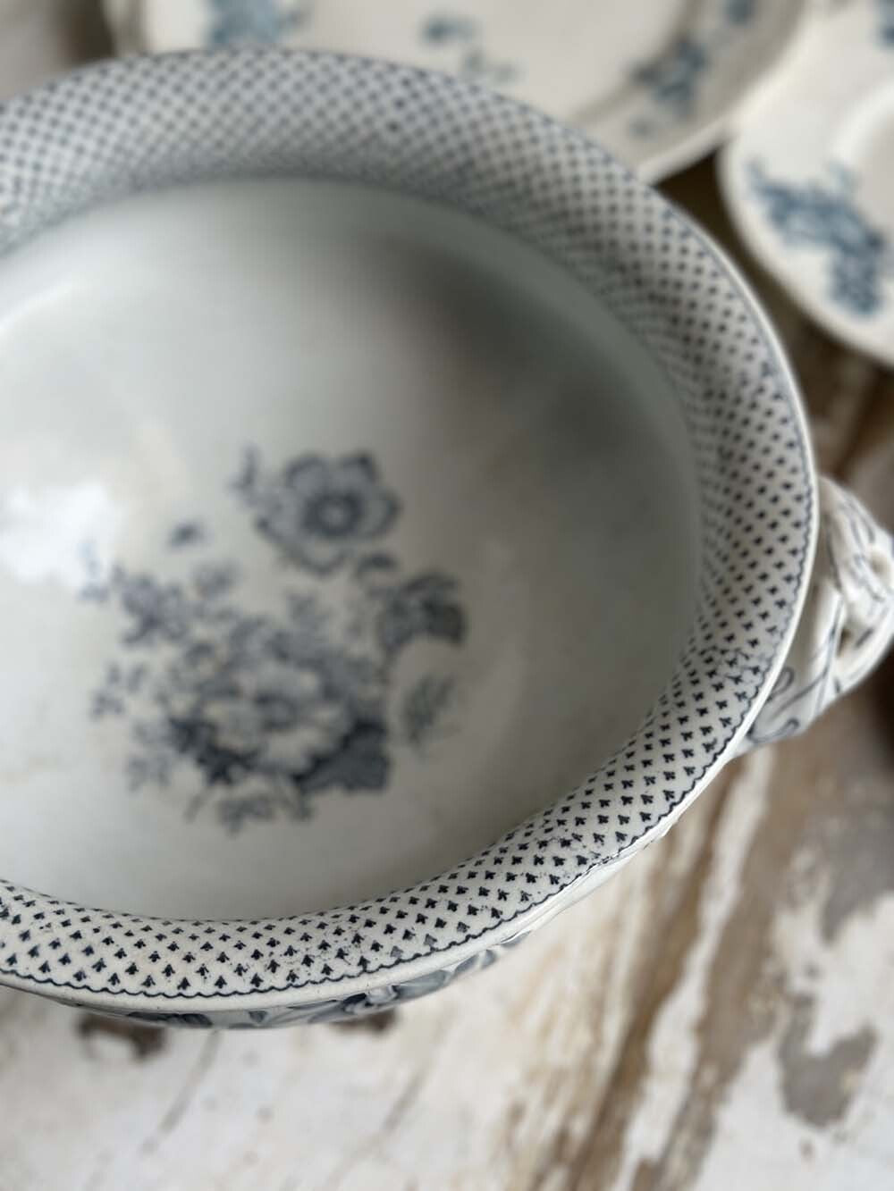 Antique Ironstone Tureen with Floral Pattern