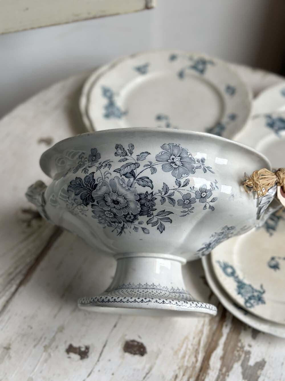 Antique Ironstone Tureen with Floral Pattern