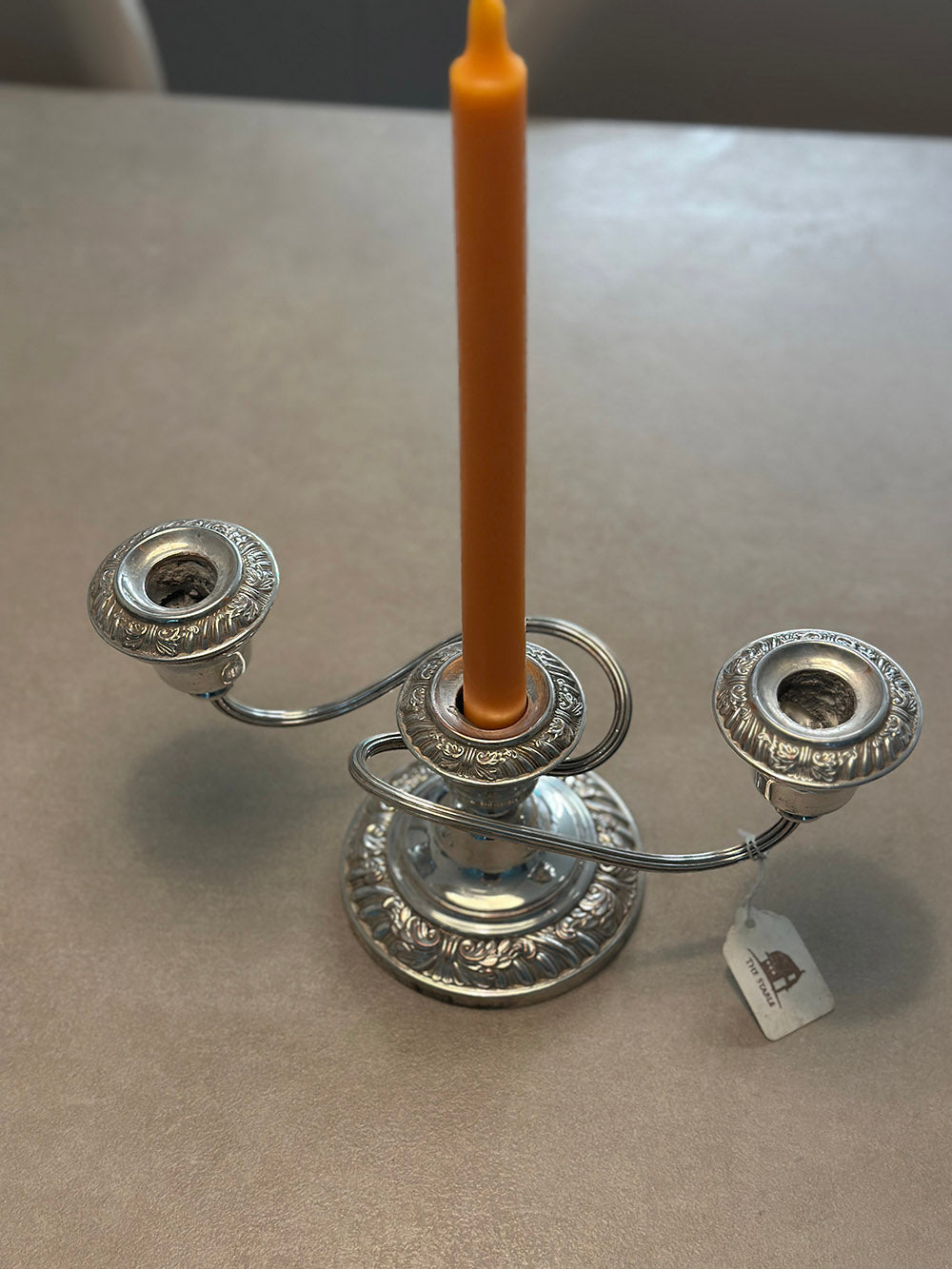English Vintage Silver-Plated Three-Arm Candle Holder - detail 1
