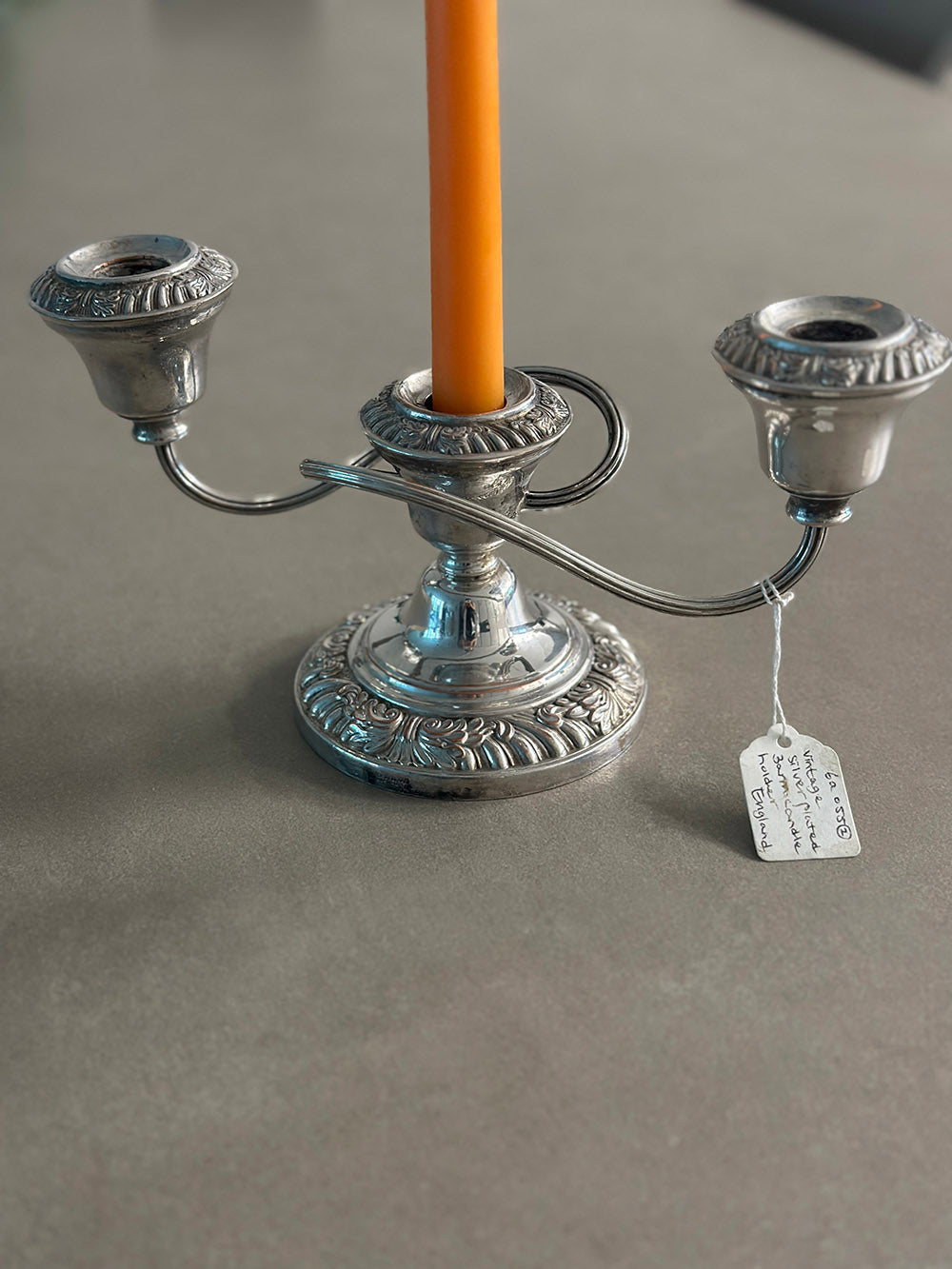 English Vintage Silver-Plated Three-Arm Candle Holder - detail 2