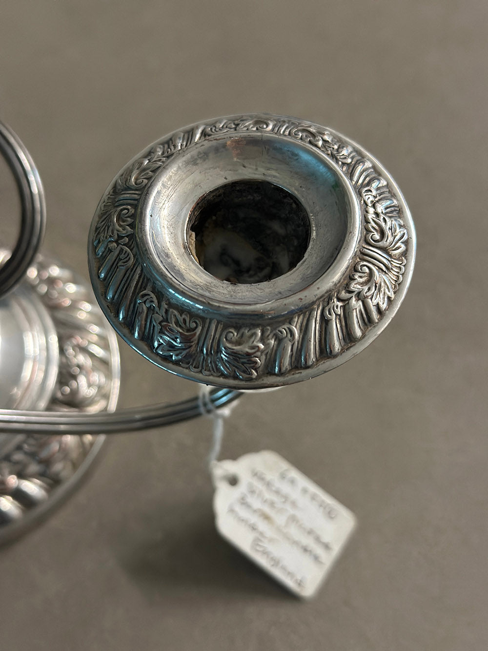 English Vintage Silver-Plated Three-Arm Candle Holder - detail 4