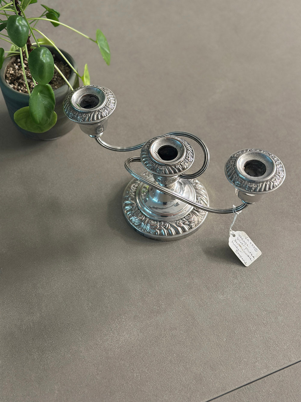 English Vintage Silver-Plated Three-Arm Candle Holder - detail 6